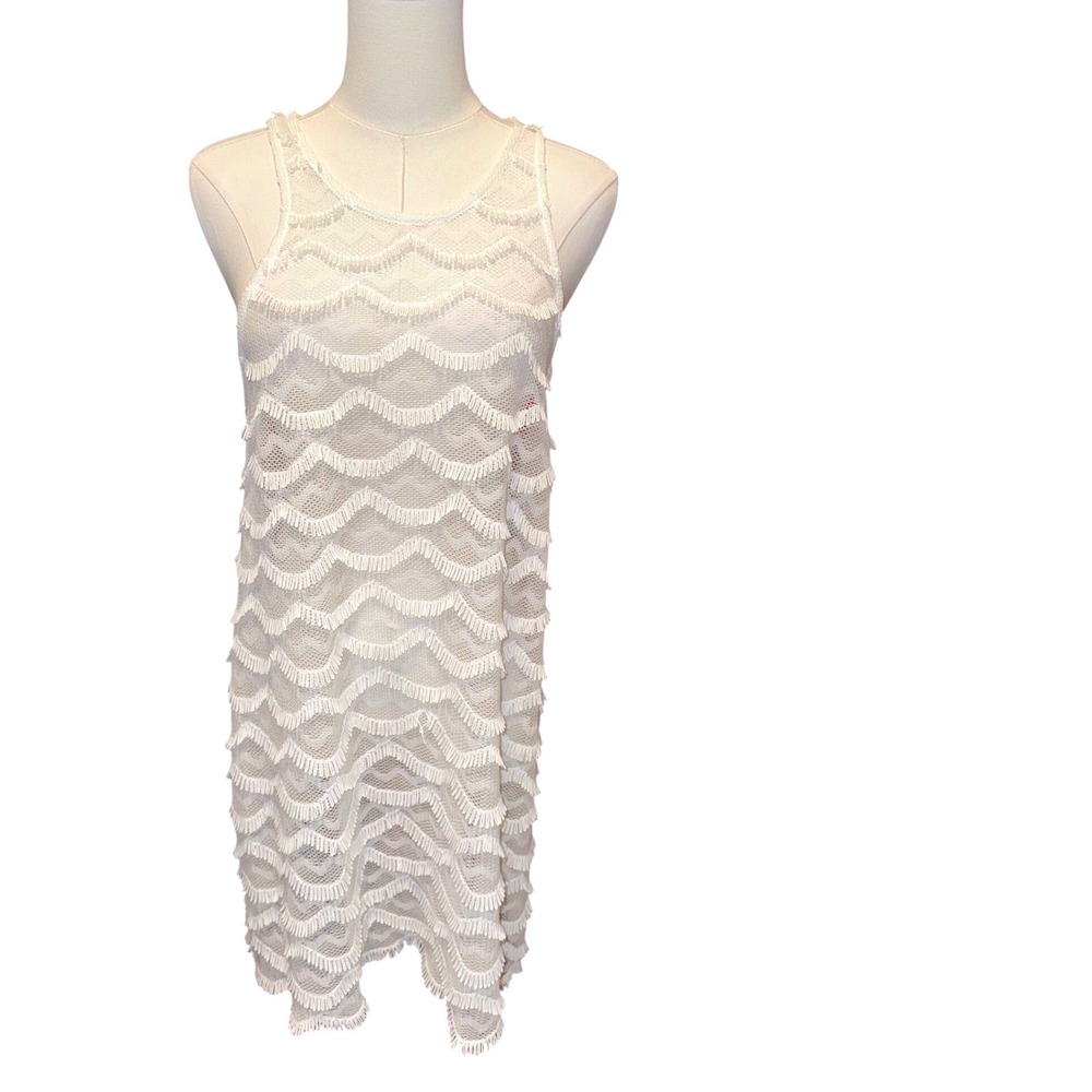 Wildfox Swim‎ White Fringed Scallop Mesh Knit Beach Cover Up Dress Small